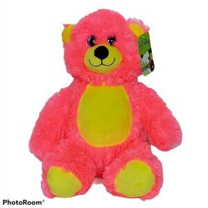 Toy Factory Teddy Bear Plush Large Pink Yellow NWT